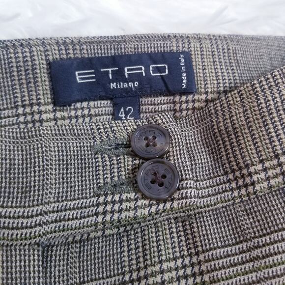 ETRO Plaid Hounds tooth Print Mid Rise Trouser Folded Hem - Picture 4 of 10